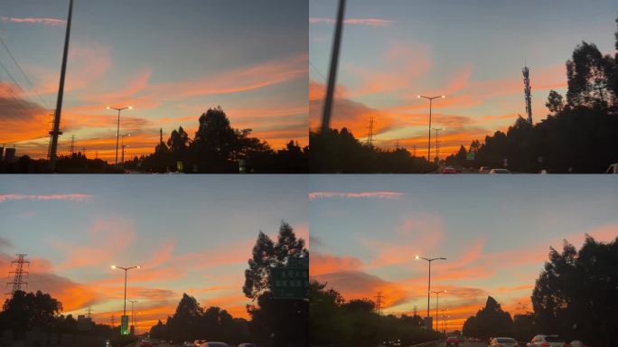 唯美夕阳下美好晚霞开车回家路上超温馨