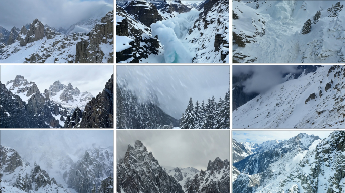 雪山暴风雪雪崩电闪雷鸣