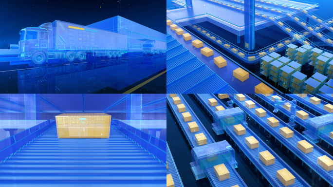 智慧物流传送带AGV三维动画视频素材