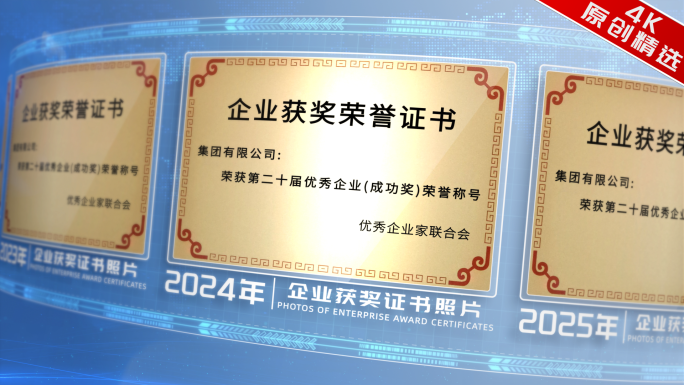 企业多证书展示获奖荣誉证书展示4K无插件