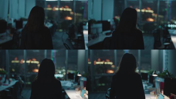 AB0089女白领晚上加班办公室行走