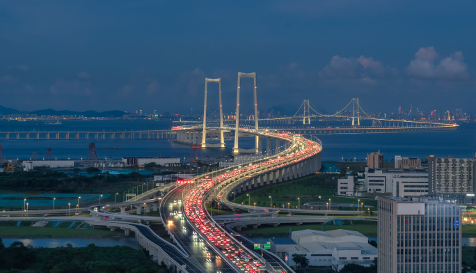 深中通道夜景车流堵车延时航拍