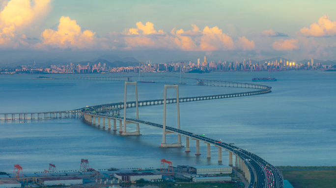 深中通道夜景车流堵车延时航拍