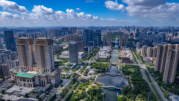 佛山南海千灯湖中轴线高空大景4K延时