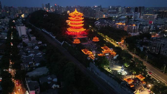 武汉黄鹤楼夜景航拍