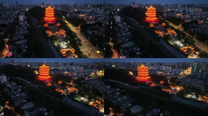 武汉黄鹤楼夜景航拍