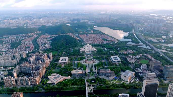 顺德区政府大楼高空航拍4K