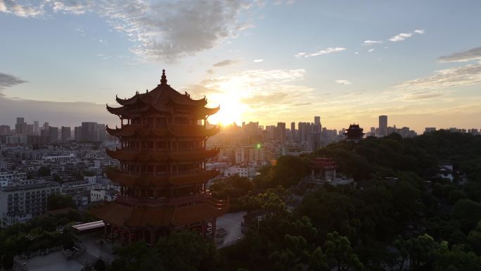 武汉黄鹤楼日出航拍