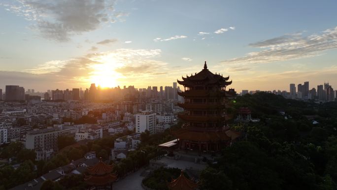 武汉黄鹤楼日出航拍