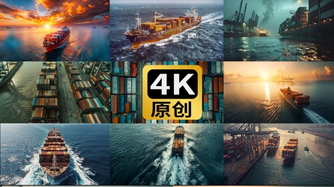 海上货轮航拍货船集装箱航运