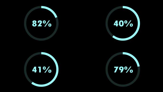 圆蓝绿色元素0%到100%技术未来主义者基准概念hud科学创新数字计算机数字商业人工智能未来互联网信