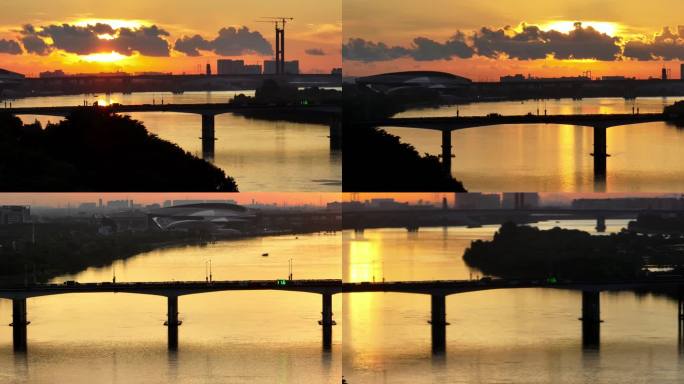 日出的大桥航拍