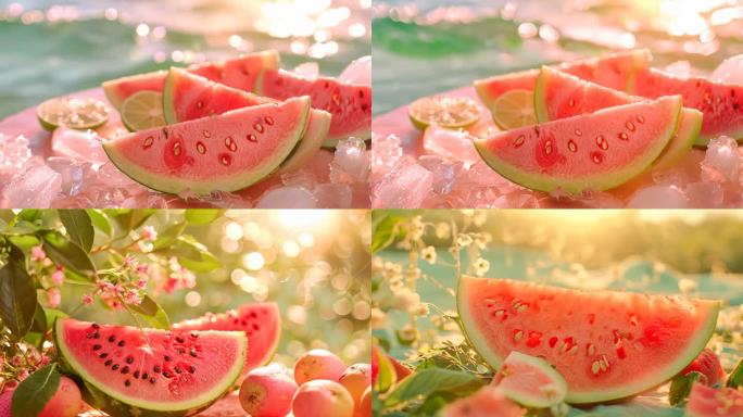 夏日西瓜西瓜汁冰镇西瓜特写cg写实