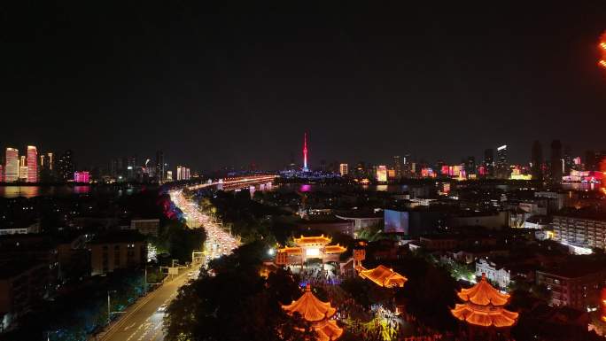 武汉黄鹤楼武汉灯光秀长江大桥夜景航拍