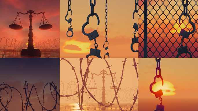 公正公平天平手铐反腐倡廉旭日法律司法阳光