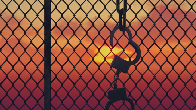 公正公平天平手铐反腐倡廉旭日法律司法阳光