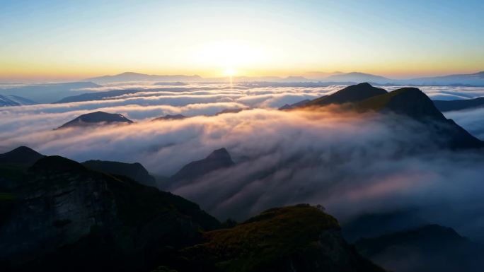 日落日出云海高山穿云航拍延时企业宣传开片