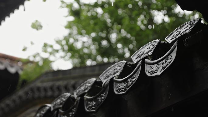 中式屋檐下雨中国传统建筑东方禅意雨天雨滴