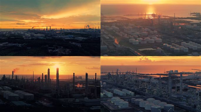 石化区工厂晚霞夕阳