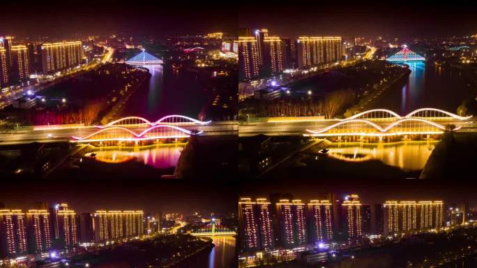 城市楼群县城楼群桥梁航拍延时夜景