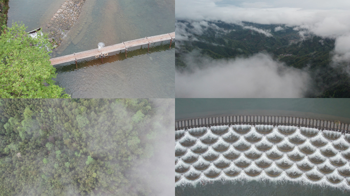 瑶里古镇雨雾蒙蒙、仙气缭绕、水墨山水航拍