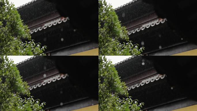 中式屋檐下雨中国传统建筑东方禅意雨天雨滴