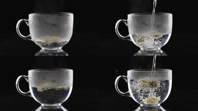 实拍4k多段冲泡黄山贡菊菊花茶