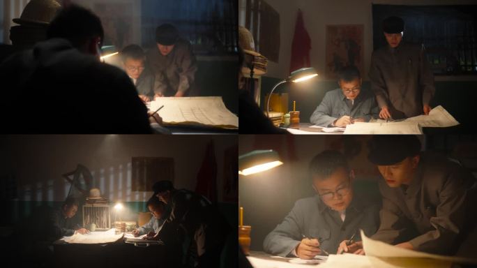 80年代工程师看图纸夜晚工作