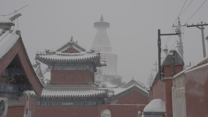 北京白塔寺雪景空镜