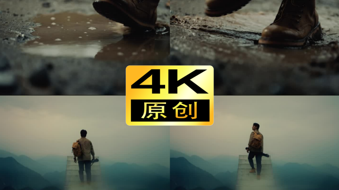 户外探险向上脚步成功道路探索背影泥泞