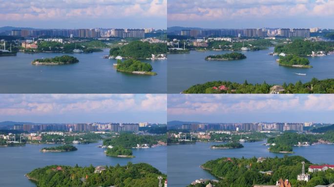 贵州山水 红枫湖旅游景区 湖泊 城市高楼