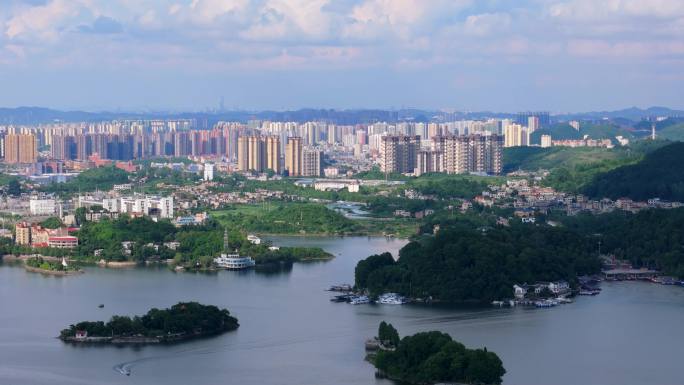 贵州山水 红枫湖旅游景区 湖泊 城市高楼