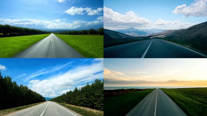 公路开车旅行第一视角 户外风光