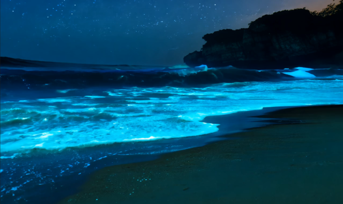 大海蓝眼泪蓝眼泪平潭海边梦幻浪漫