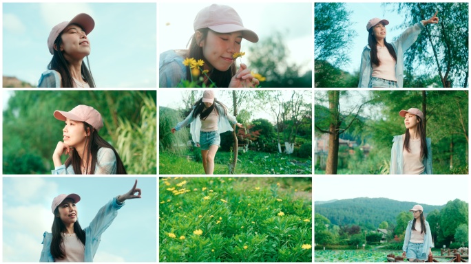 4k唯美阳光女孩公园散步放松心情