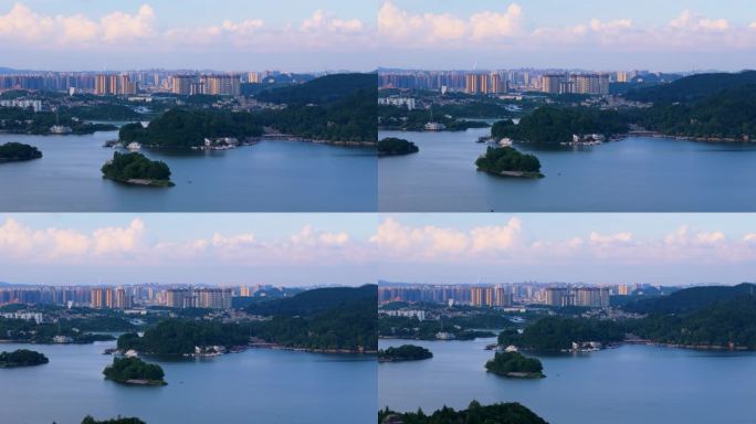 贵州山水 红枫湖旅游景区 湖泊 城市高楼