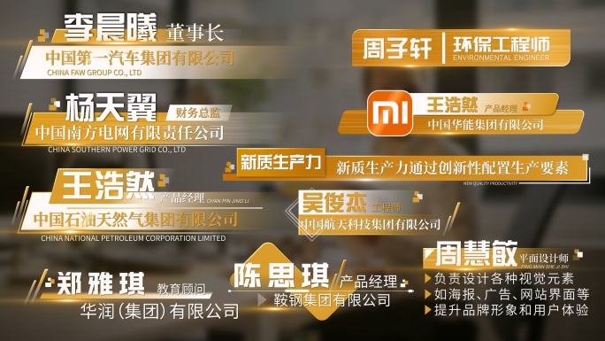 4K 简约大气金色人名条字幕