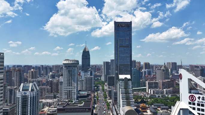 无锡市中心三阳广场城市风光航拍延时