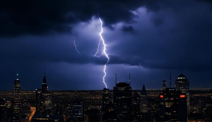 城市乌云雷电电闪雷鸣