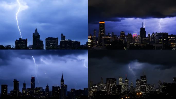 城市乌云雷电电闪雷鸣