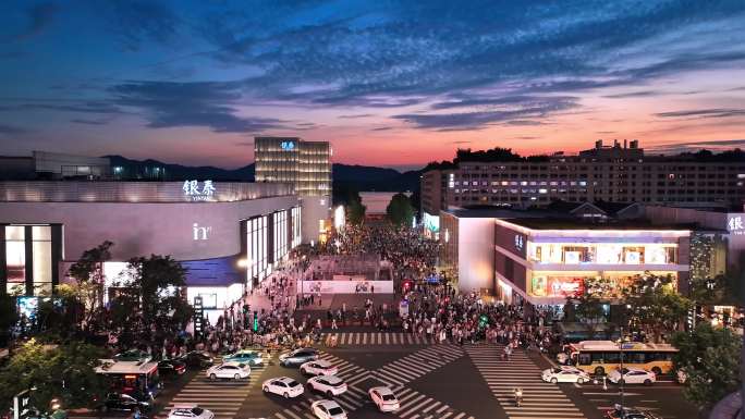 杭州市湖滨城市街区夜景高清4k素材