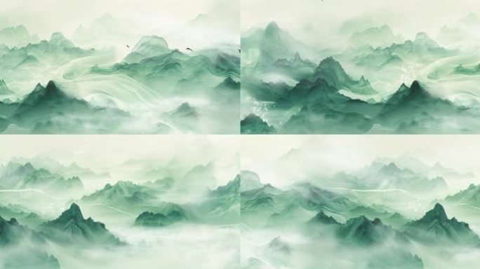 青绿意境水墨山水