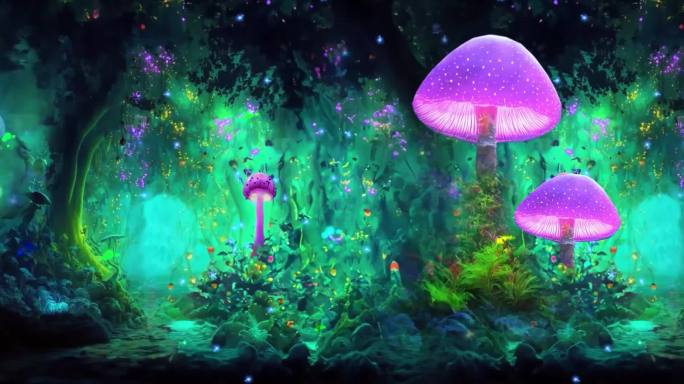 梦幻唯美森林蘑菇8K宽屏全息沉浸式投影