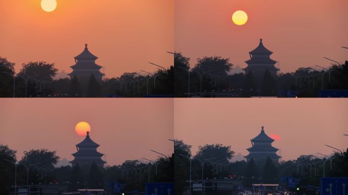 8K北京天坛日落延时 祈年殿悬日