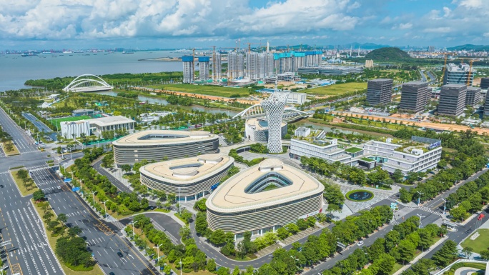 4K航拍东莞滨海湾新区延时