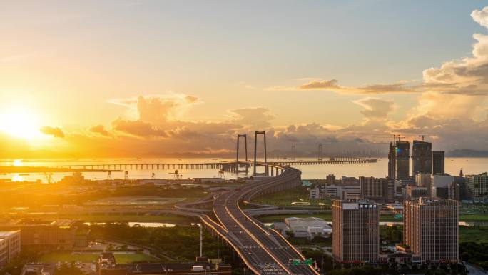 【4K】深中通道日出车流延时