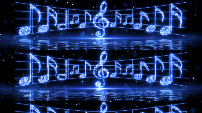 8k唯美蓝色粒子音符五线谱音乐晚会背景