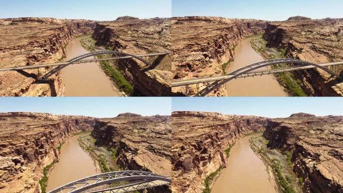 鸟瞰图科罗拉多河和犹他州95号公路，海特十字桥与风景秀丽的岩层，鲍威尔湖，犹他州。