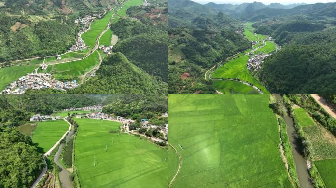 文山喜古某村庄山区稻田，农田，水稻航拍