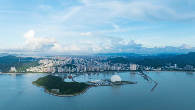 珠海大剧院/珠海海岸线碧海蓝天航拍延时-